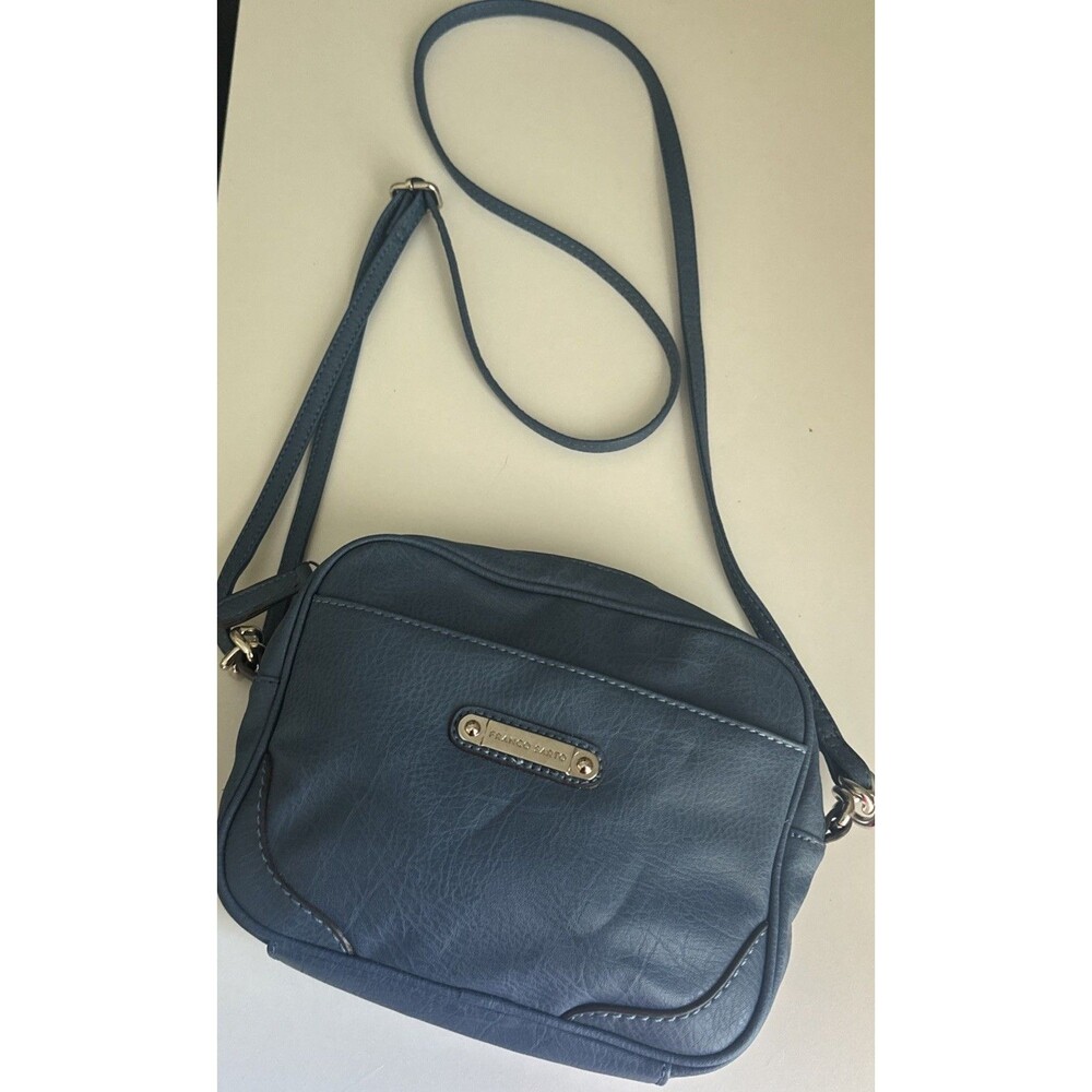 Franco Sarto Indigo Blue Leather Crossbody Silver Adjustable Strap Gold Hardware